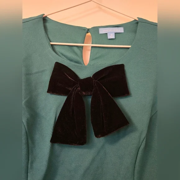 NWT Draper James Green Sleeveless Dress with Black Bow - Picture 4 of 8